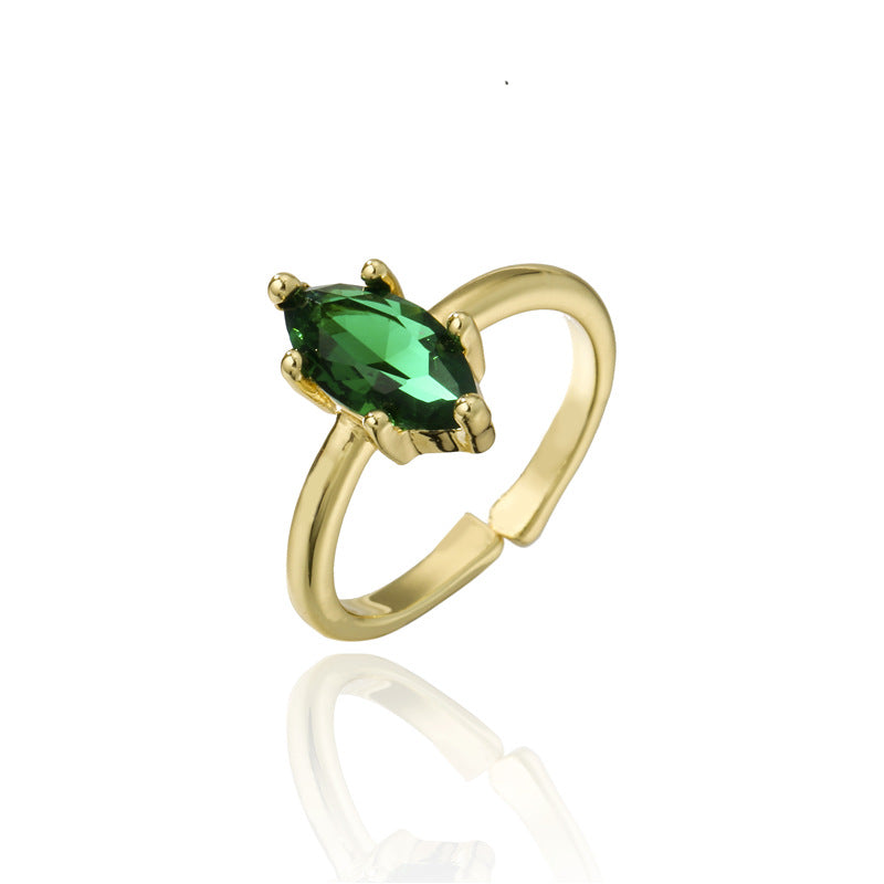 Sweet 18K Gold Plated Geometric Brass Ring with Micro-Inlaid Cubic Zirconia