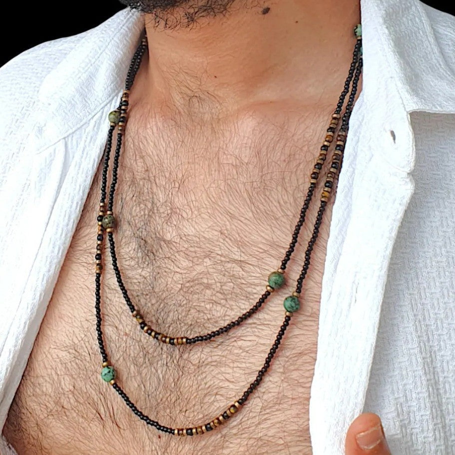 Bohemian Vintage Geometric Agate Beaded Necklace Unisex