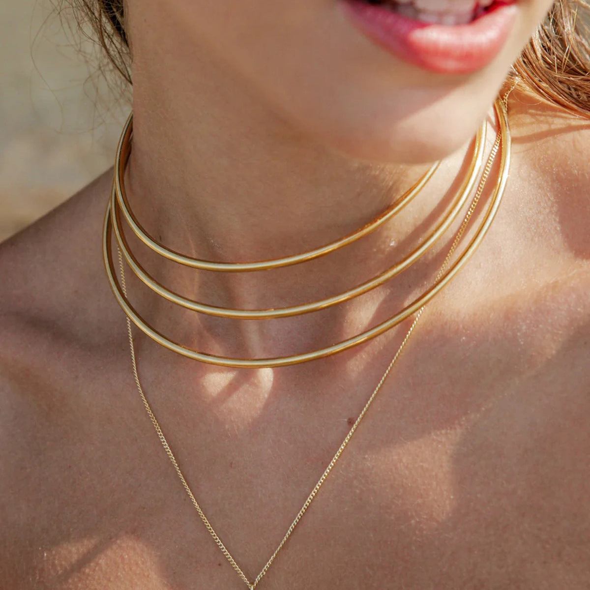 Minimalist Oval Bead Bracelet in Stainless Steel with Gold Plating for Women