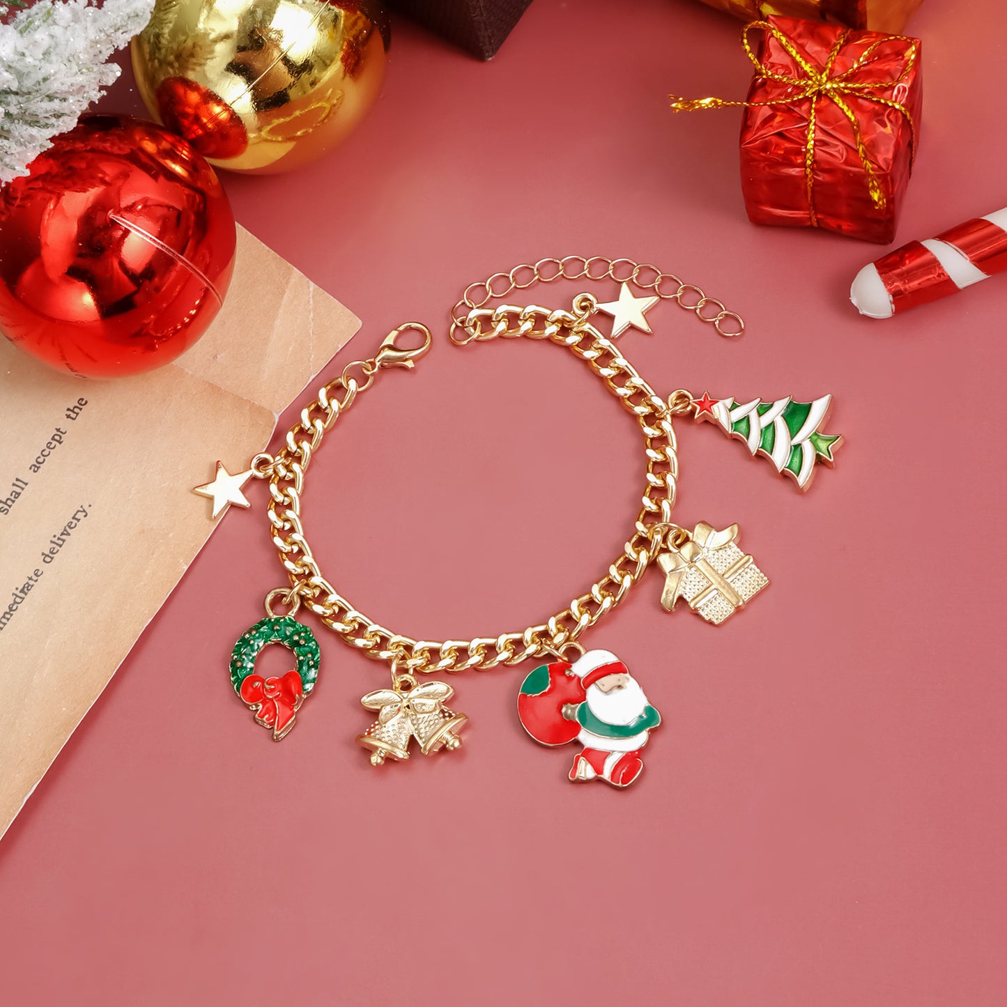 Festive Christmas Santa Castle Pendant Necklace for Women Alloy Geometric Choker with Plated Finish for Holiday Party
