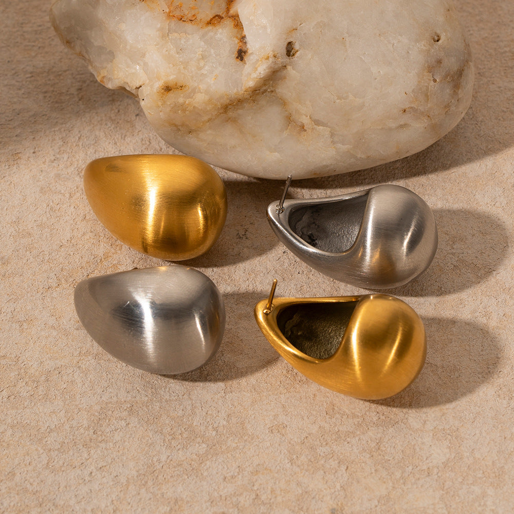 French Style 18K Gold Plated Stainless Steel Hollow Water Drop Geometric Earrings for Women