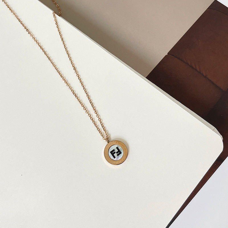 Minimalist H Letter Pendant Necklace for Women Stainless Steel Geometric Coin Choker and Sweater Chain