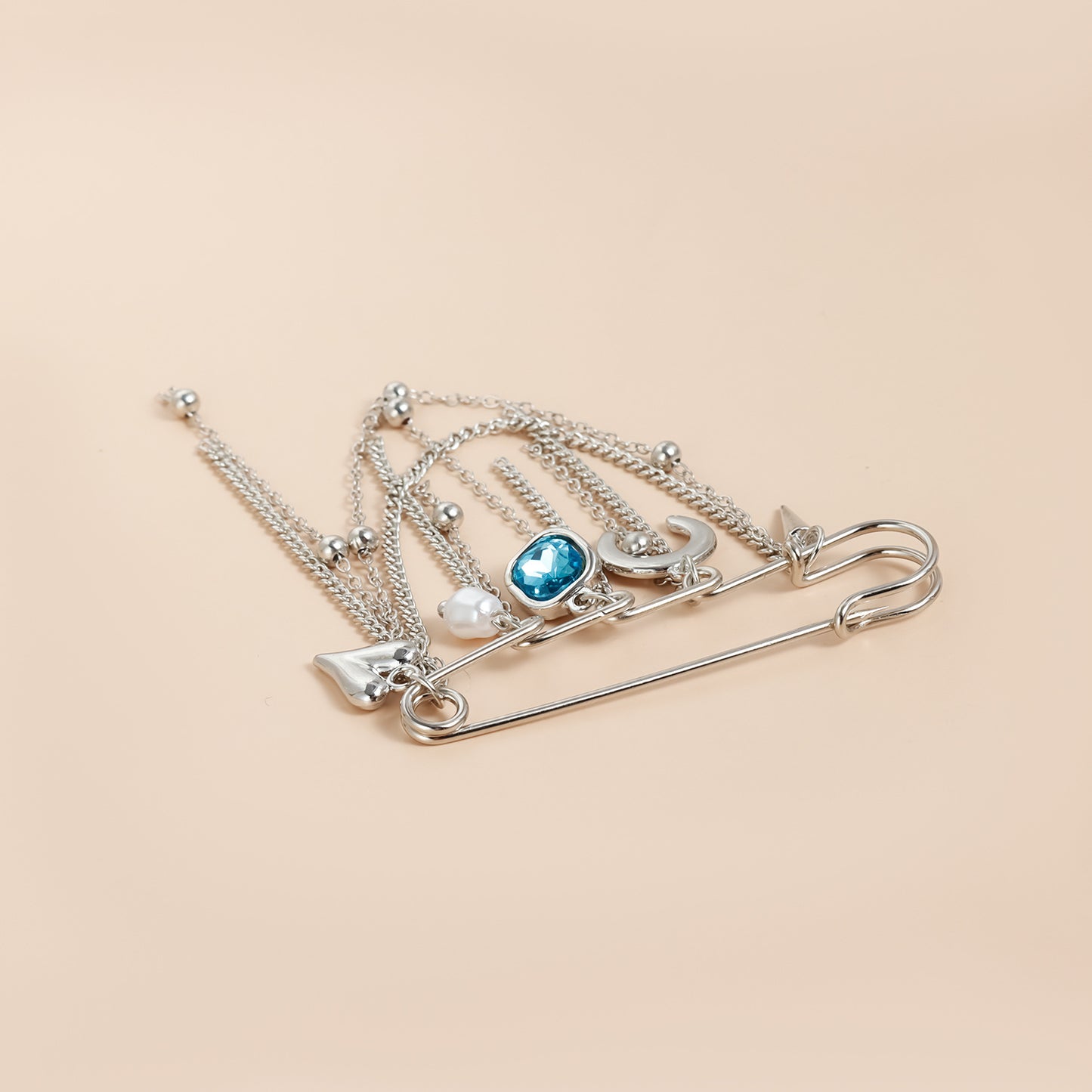 Broche de Luna y Corazón Geométrico de Moda para Mujer con Cuerpo de Aleación y Acabado Galvanizado para Regalo de Decoración o Uso Antideslizante