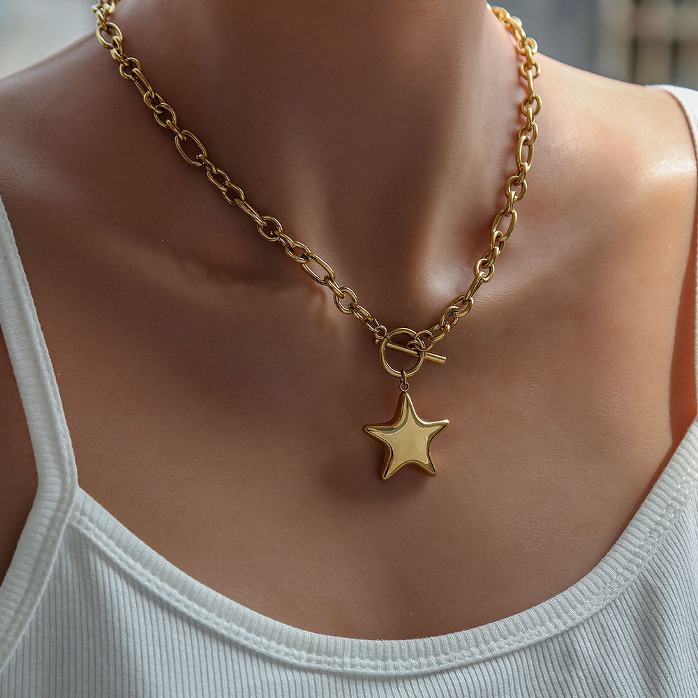 Collana con Pendente a Stella Minimalista da Donna in Acciaio Inossidabile con Finitura Placcata, Gioielli alla Moda Casual e per Pendolari