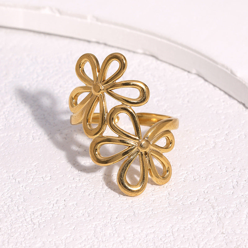 Minimalist Floral Open Ring in Stainless Steel with Plating Finish for Women