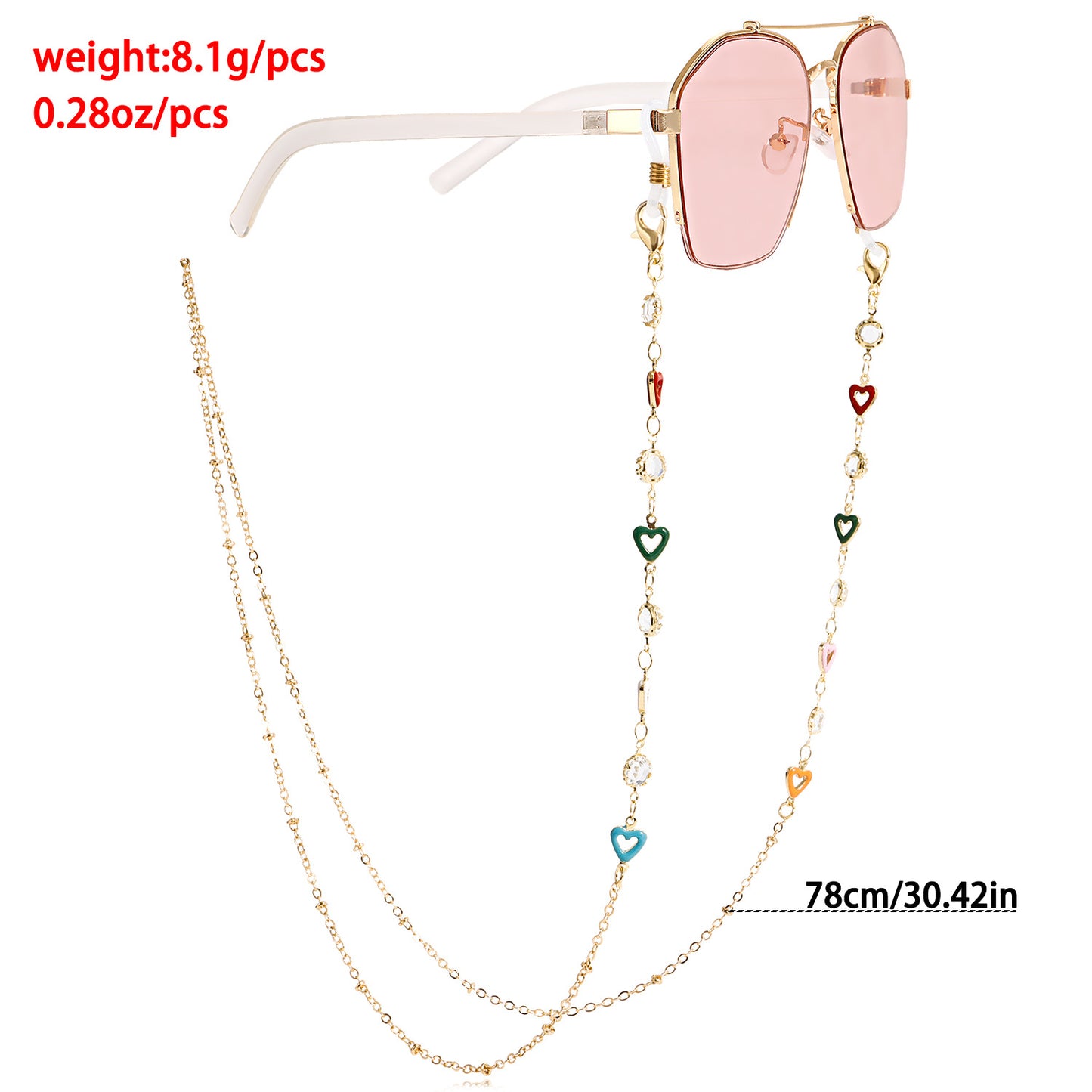 Elegant Colorful Heart Drip Oil Metal Chain with Rhinestone for Women