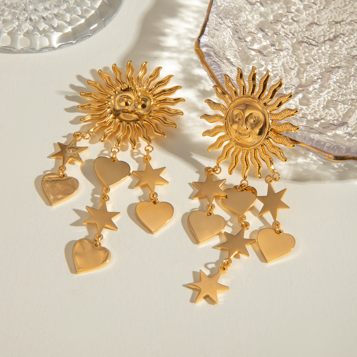 Luxury Elegant Stainless Steel Plated Star Floral Earrings for Women