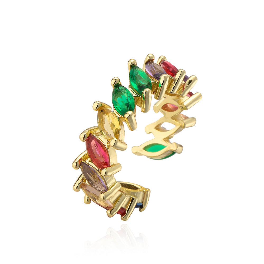 Geometric Open Ring for Women in Copper with 18K Gold Plating and Rainbow Zircon Inlay