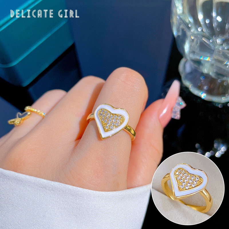 Luxury Minimalist Plated Brass Crown Rhinestone Adjustable Ring for Women