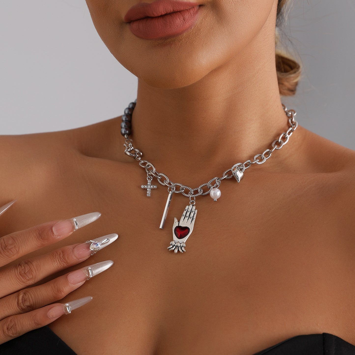 Sweet Streetwear Heart Geometric Alloy Plated Necklace with Cross and Lollipop Elements for Women