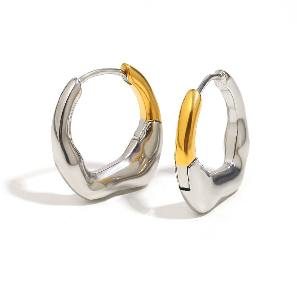 Minimalist Geometric Stainless Steel Earrings with 18K Gold Plating Irregular Hoop Style for Women