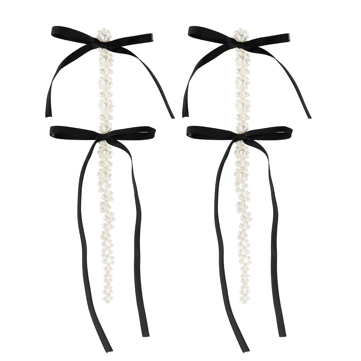 Elegant Fabric Bow Tassel Earrings with Imitation Pearl and Crystal Floral Studs for Women