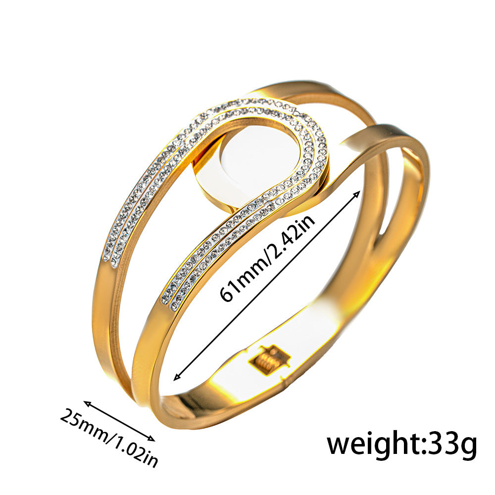 Bracciale minimalista di lusso in acciaio al titanio da donna con placcatura in oro, design geometrico ovale, anallergico, resistente allo sbiadimento