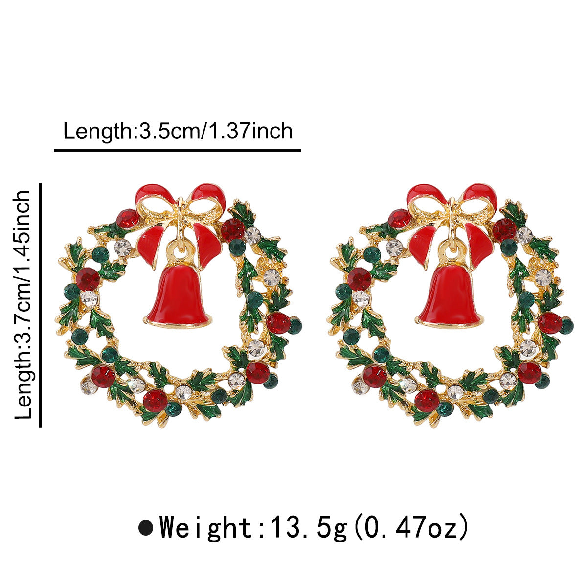 Pendientes de aleación con forma de corazón, temática navideña, incrustaciones de diamantes de imitación y lazo decorativo para mujer