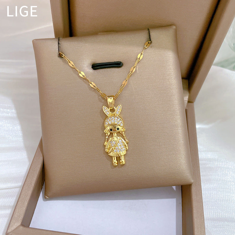 Collana con Pendente Geometrico Minimalista a Luna per Donne e Uomini, Catena in Acciaio Inossidabile con Pendente in Rame, Elegante Catena per Clavicole