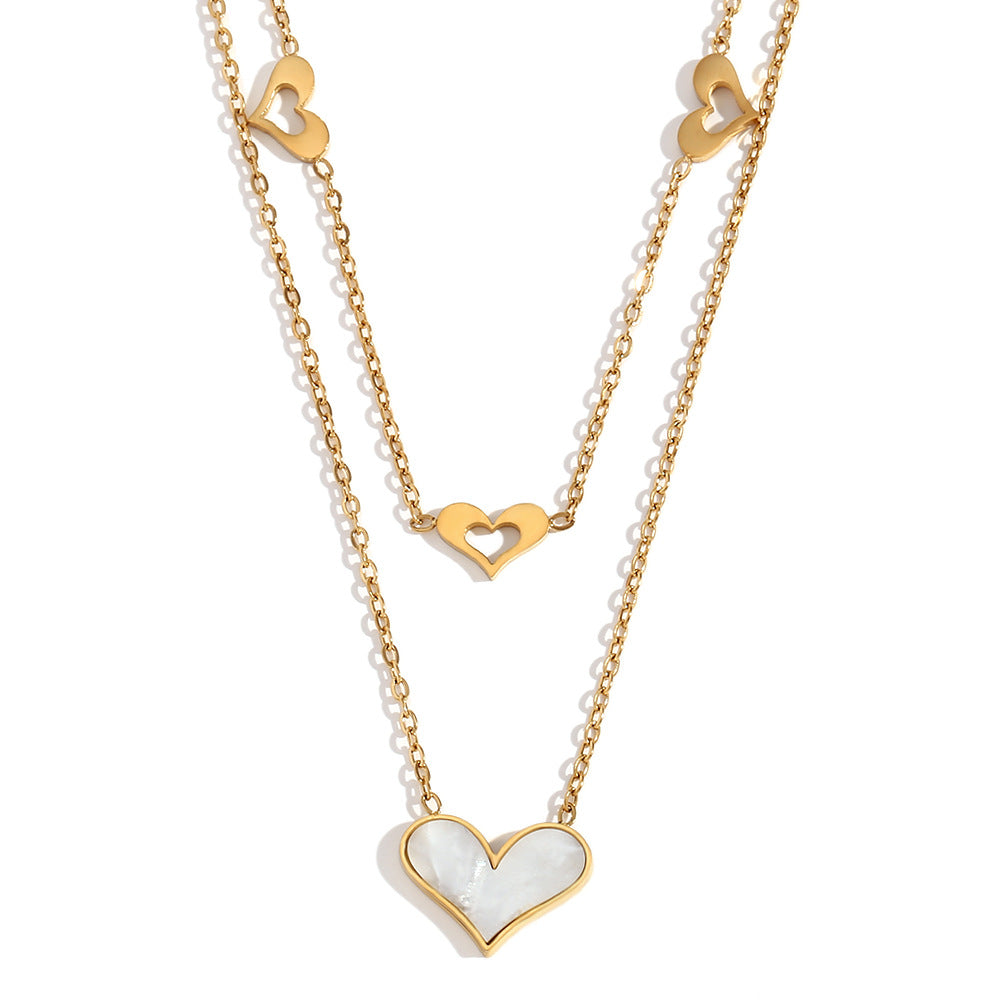 Collana da donna alla moda con ciondolo a cuore in acciaio inossidabile placcato oro 18 carati