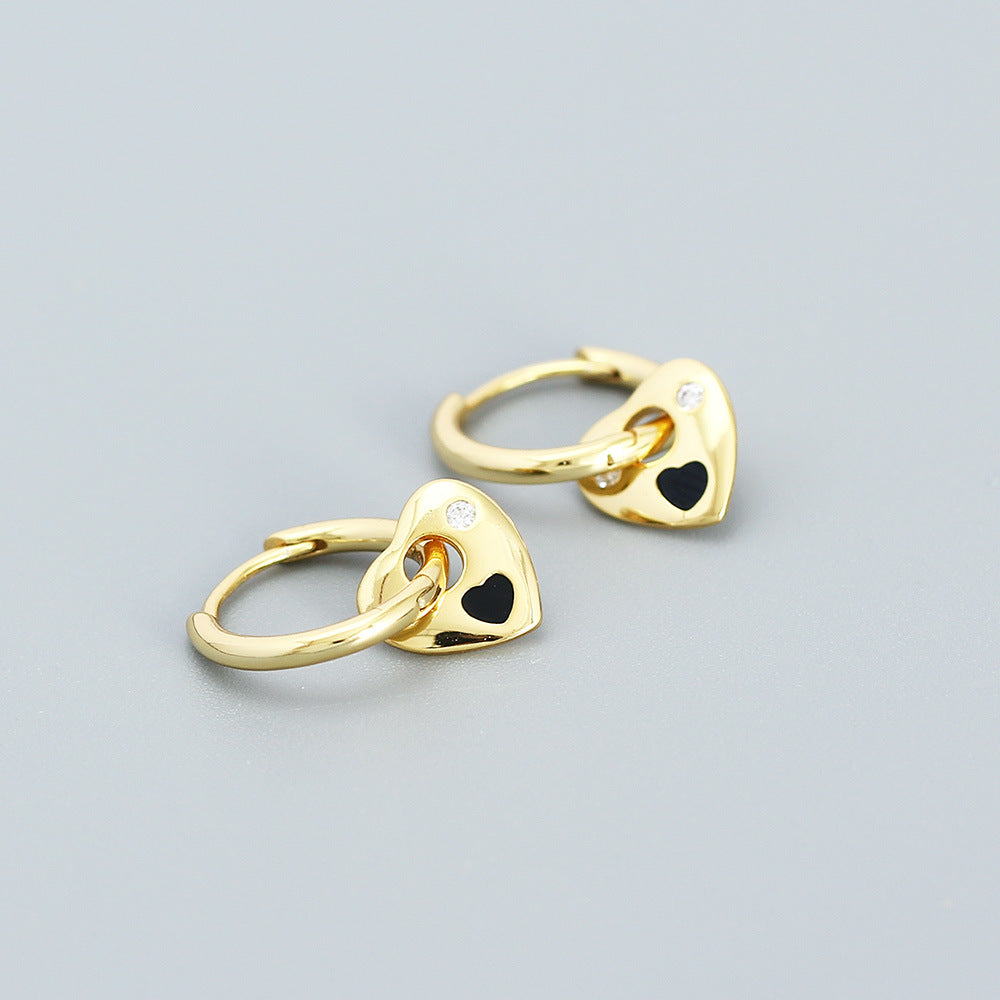 Minimalist Heart-Shaped 925 Sterling Silver Rhinestone Stud Earrings with Enamel Finish