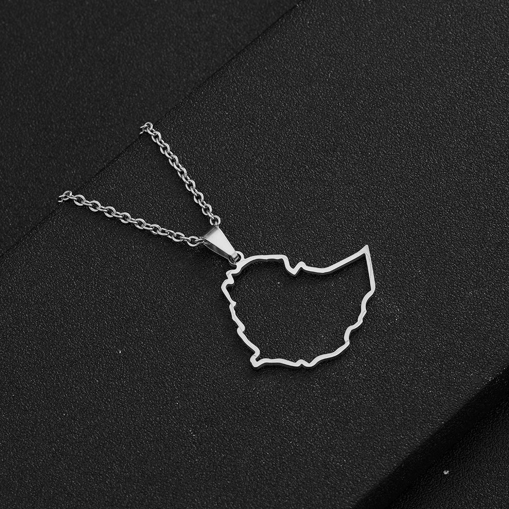 Collana con pendente geometrico smaltato etiope in acciaio inossidabile e acciaio al titanio con finitura placcata per abbigliamento casual unisex