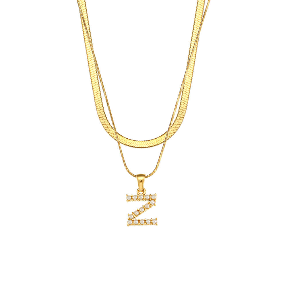 Collana con Pendente a Lettera alla Moda in Acciaio Inossidabile con Finitura Placcata e Catena Serpentina da Donna