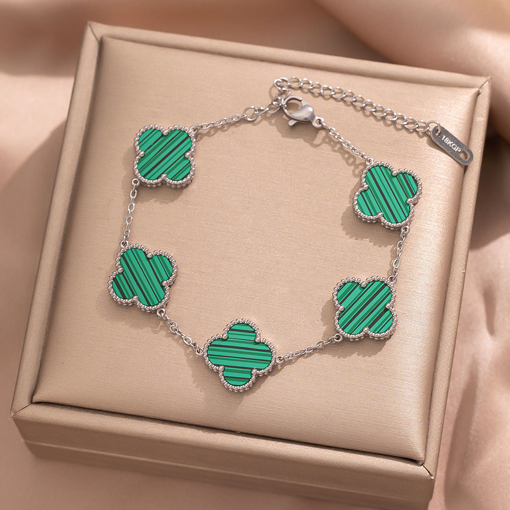 Minimalist Clover-Shaped Titanium Steel Necklace Set with Matching Bracelet and Earrings for Women