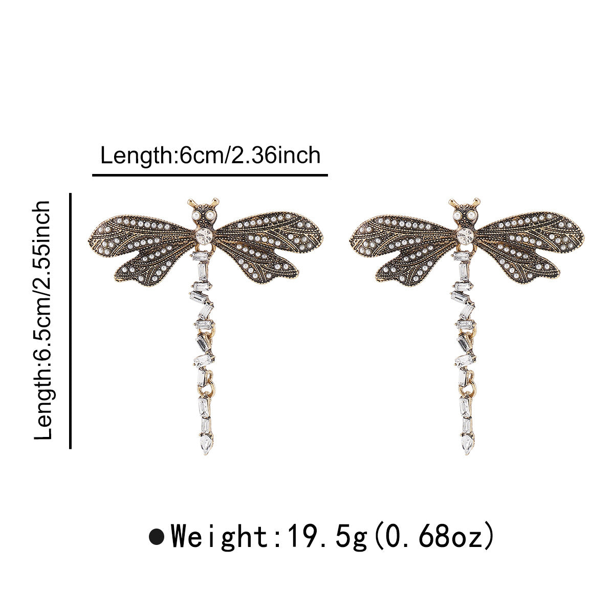 Pendientes de mariposa de latón de inspiración vintage con incrustaciones de diamantes de imitación para mujer