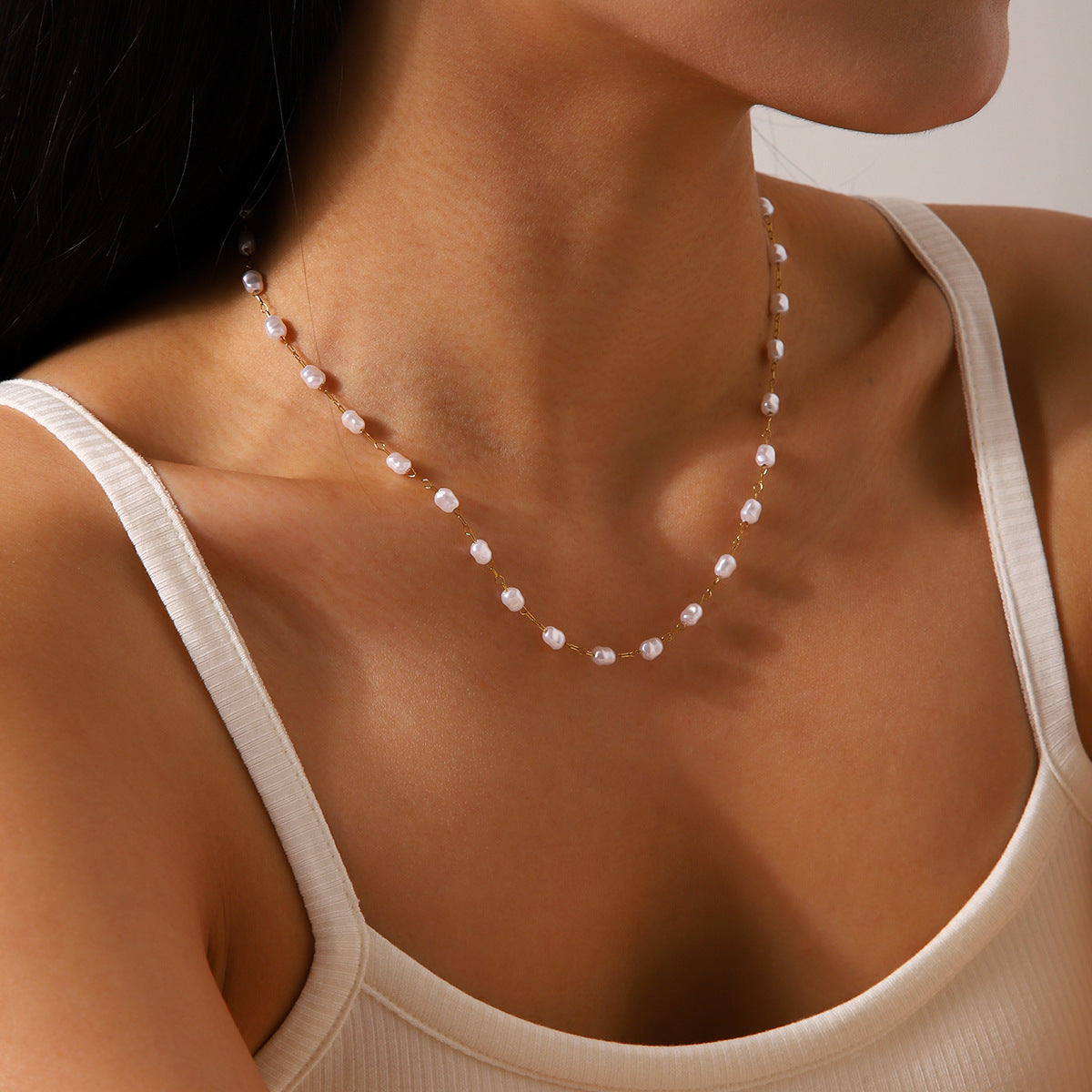 Retro French Palace Style Geometric Pendant Necklace for Women in Stainless Steel with 18K Gold Plating, Pearl Accent, and O-Chain