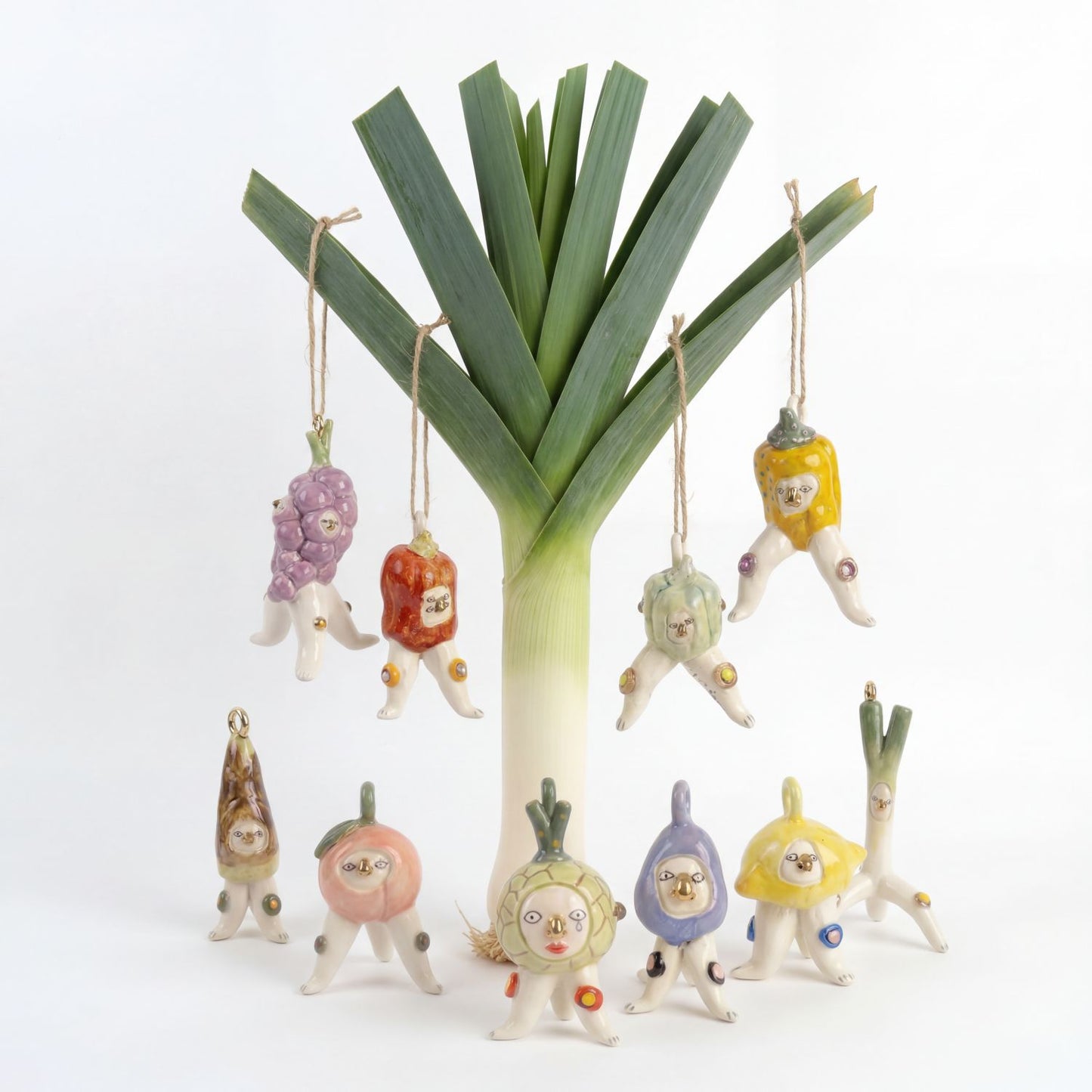 Vintage Abstract Vegetable Green Onion 18K Gold Plated Drip Oil Brass Charm Bar Pendant