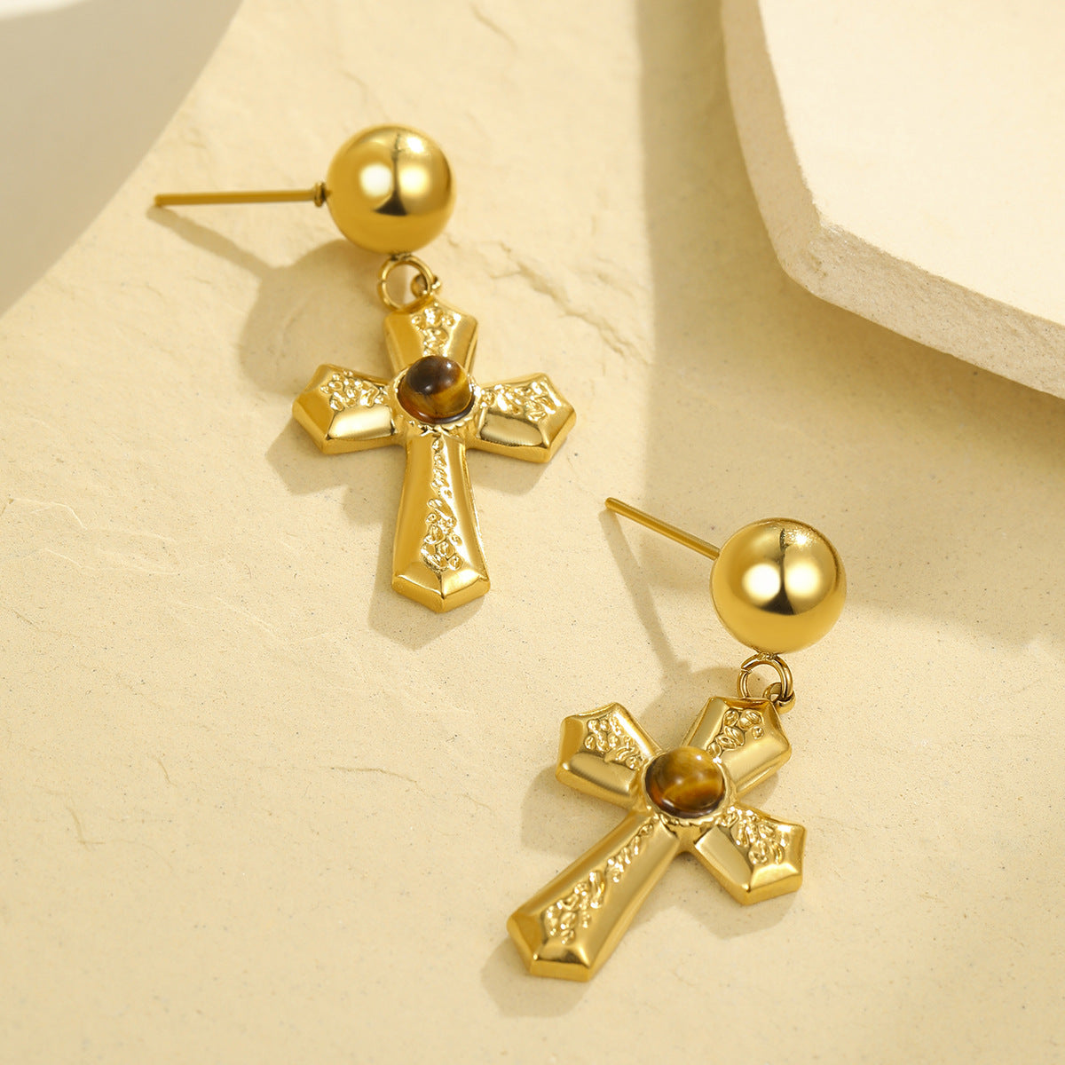 Minimalist Geometric Stainless Steel Cross Stud Earrings with Plated Finish for Women