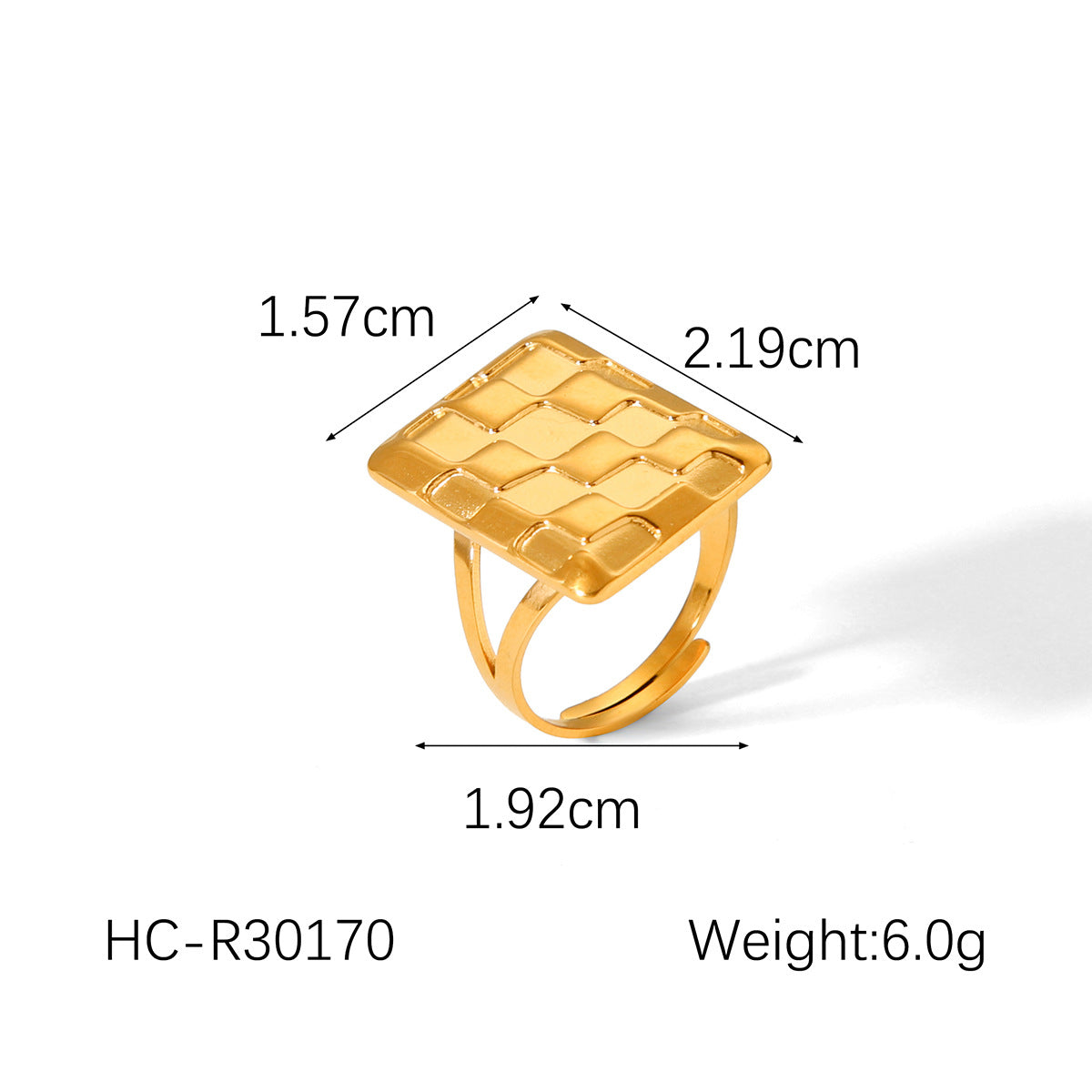 Anello geometrico in acciaio inossidabile da donna con placcatura in oro 18 carati, intarsio in madreperla bianca e accenti di strass