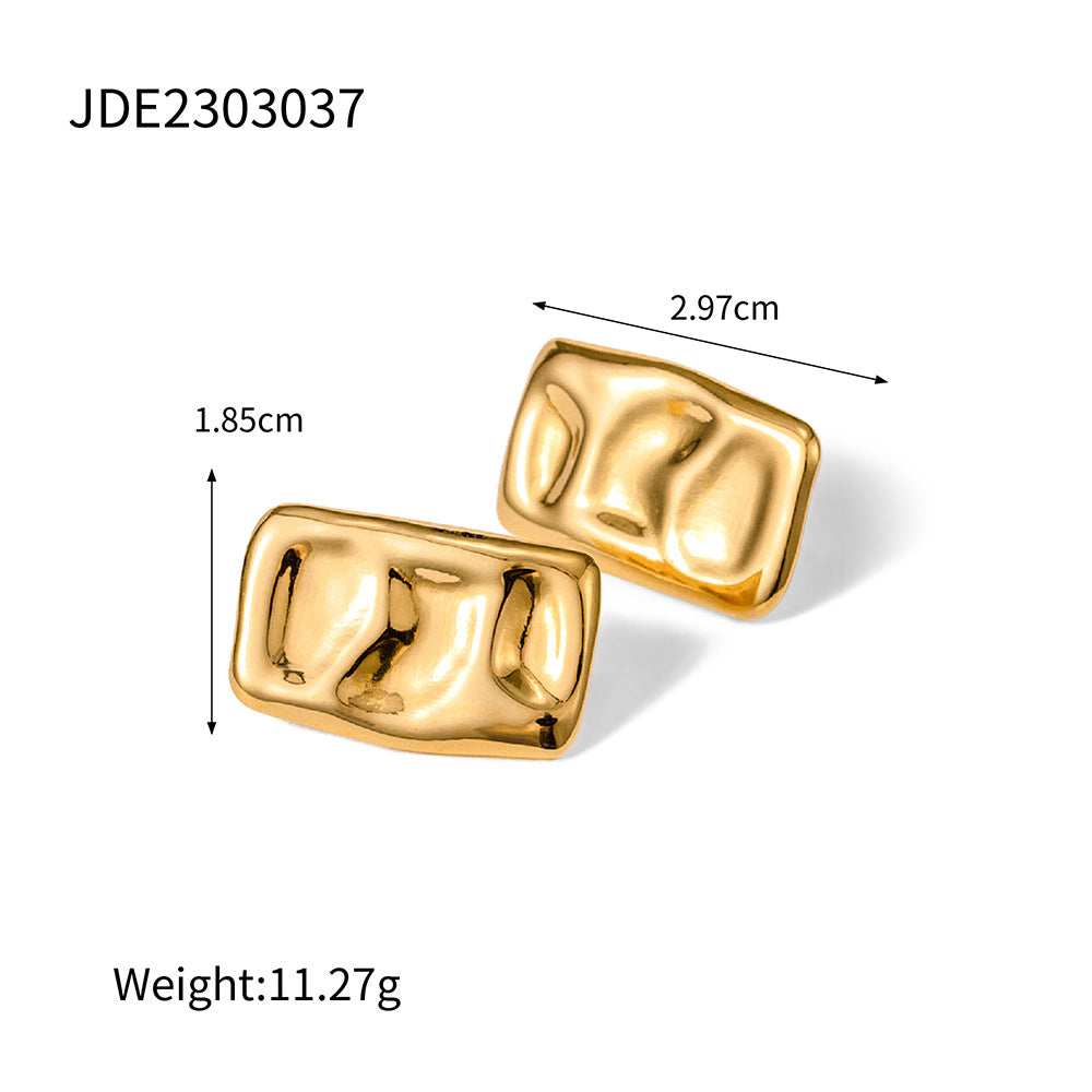 Minimalist Geometric Titanium Steel Earrings with 18K Gold Plating Square Hammered Texture Hypoallergenic Studs for Women