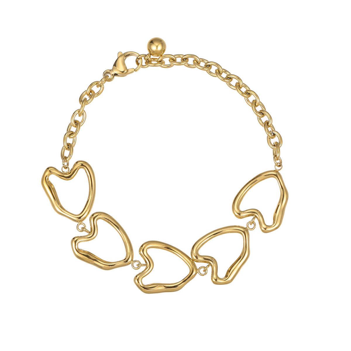 Minimalist Cool-Tone Irregular Hollow Heart OT Clasp Bracelet for Women Stainless Steel Plated Bracelet for Daily Wear and Office Use