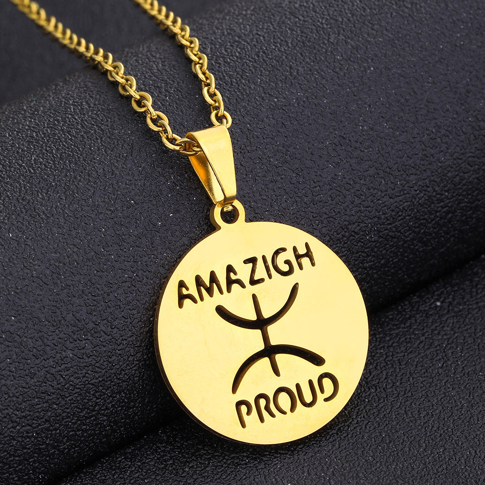 Collar con dije tribal bereber geométrico en acero inoxidable con acabado chapado para mujeres y hombres, cadena étnica minimalista para llevar en capas