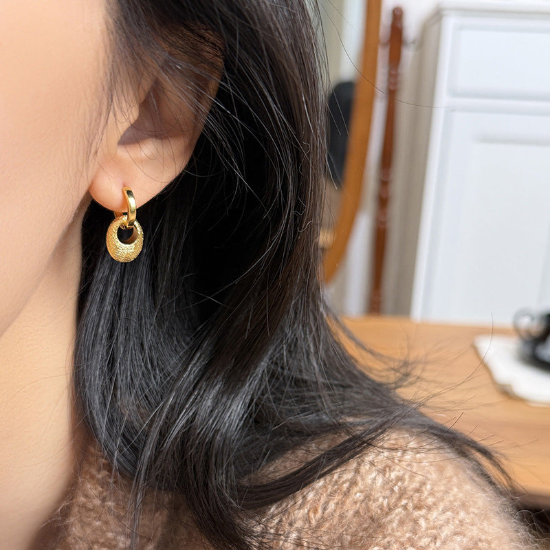 Pendientes Colgantes Ovalados Geométricos Minimalistas de Metal Galvanizado para Mujer con Postes de Acero