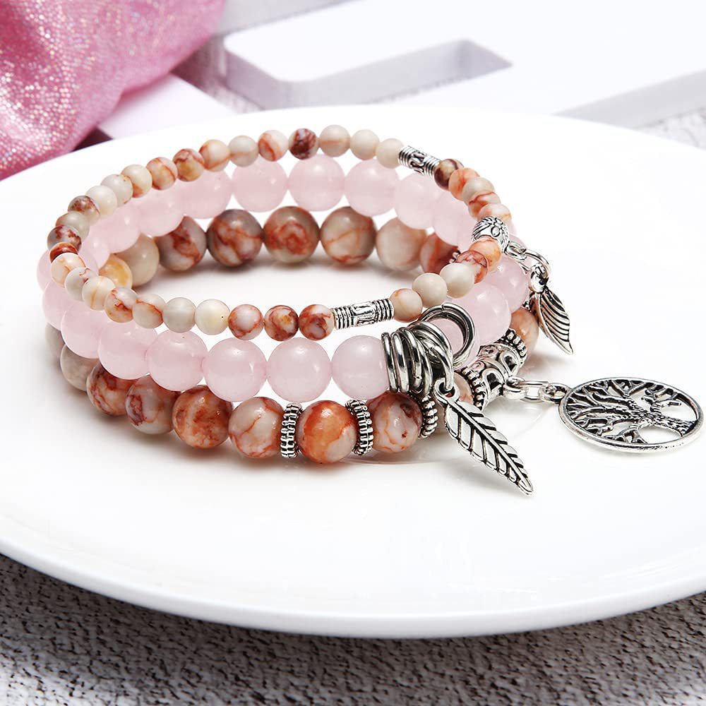 Bohemian Plated Alloy Tree of Life Pendant Bracelet Unisex Natural Stone Yoga Jewelry