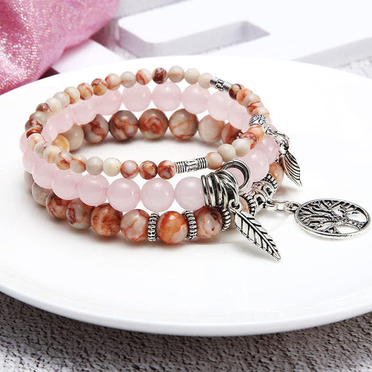 Bohemian Plated Alloy Tree of Life Pendant Bracelet Unisex Natural Stone Yoga Jewelry