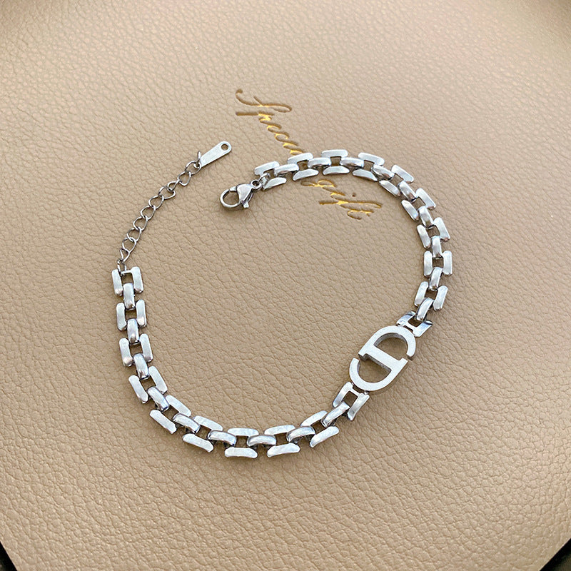 Heavy-Duty Letter Geometric Titanium Steel Plated Bracelet Unisex