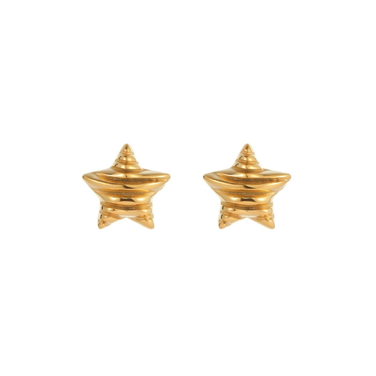 Pendientes de acero de titanio con forma de estrella minimalista, superficie texturizada arrugada y chapado en oro para mujer