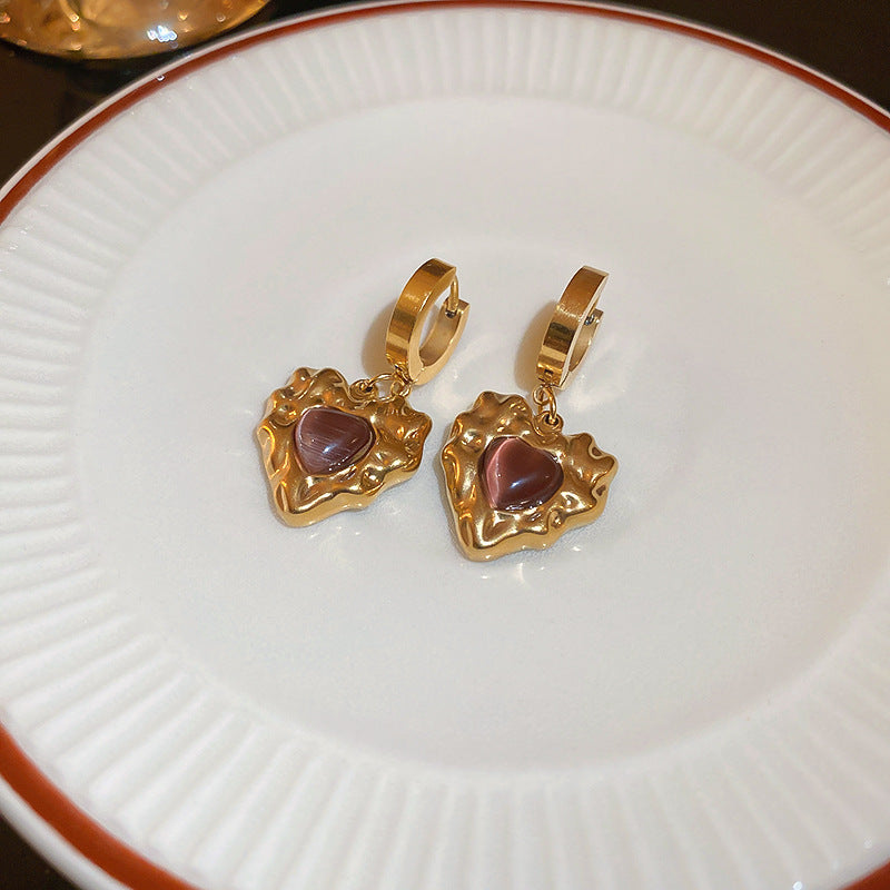 Vintage Floral and Teardrop Shaped Copper Earrings with 925 Silver Posts, Electroplated Finish, Elegant Court-Inspired Retro Ear Jewelry for Women