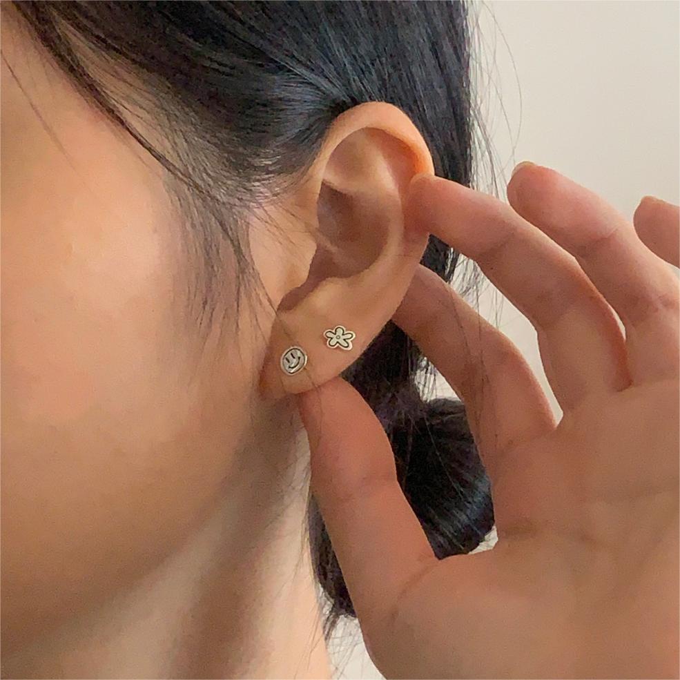 Minimalist Smile Star Flower Earrings in 925 Sterling Silver with Plated Finish