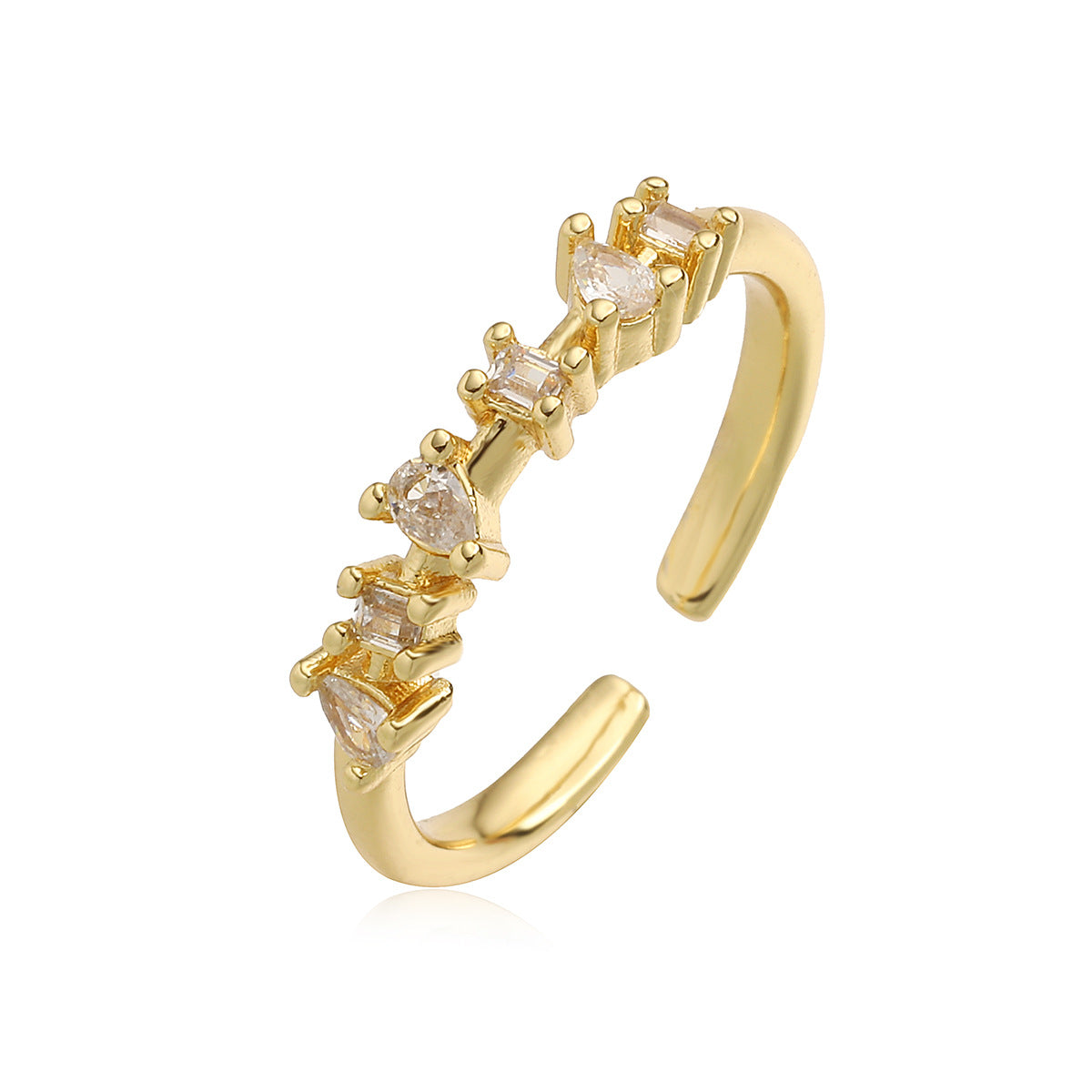 Minimalist Elegant 18K Gold Plated Brass Geometric Cubic Zirconia Open Ring for Women