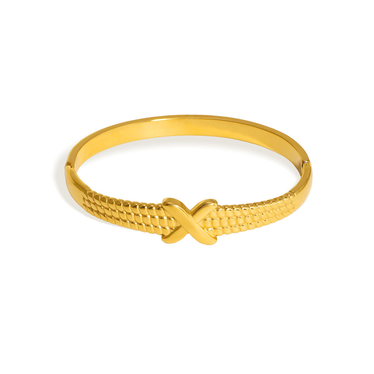 Minimalist X-Shaped Stainless Steel Bracelet with Vacuum Electroplated 18K Gold Finish, Adjustable Clasp Design