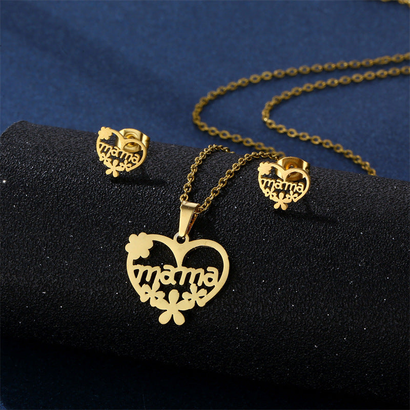 Minimalist Heart-Shaped Titanium Steel Pendant Necklace and Earrings Set with Plated Finish for Women