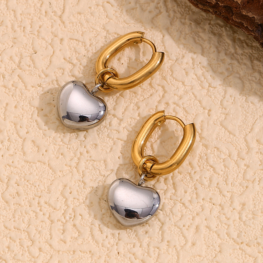 Fashionable Minimalist Heart-Shaped Stainless Steel Earrings with 18K Gold Plating for Women