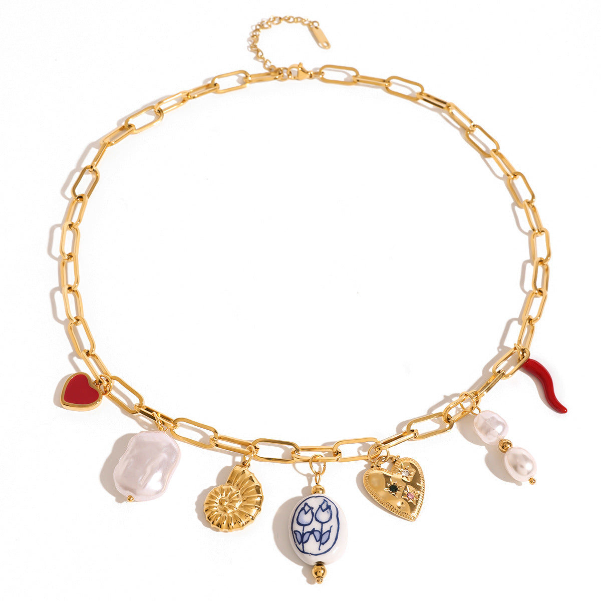 Collana da donna minimalista con ciondolo a cuore in acciaio inossidabile, charm in acciaio al titanio e finitura placcata