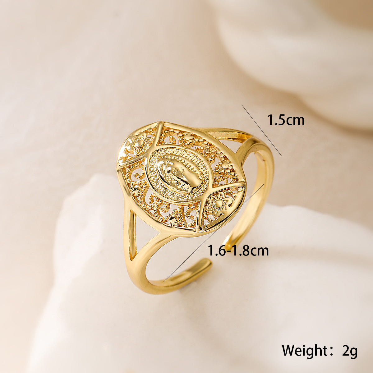 Anillo de Corazón Abierto Geométrico Minimalista para Mujer en Latón con Baño de Oro e Incrustación de Zirconia