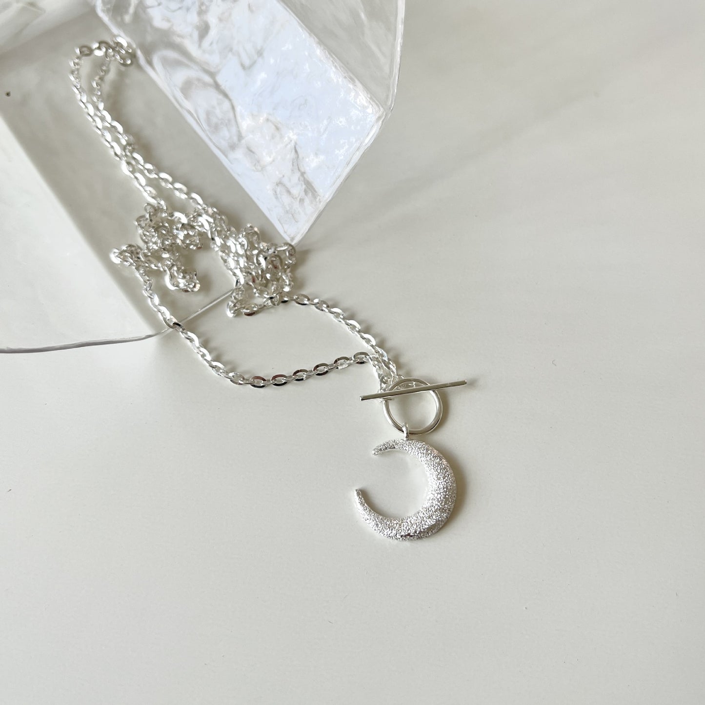 Minimalist Moon-Shaped 925 Sterling Silver Necklace with Matte Finish