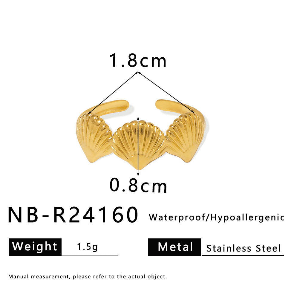 Minimalist Shell-Shaped Stainless Steel Ring with 18K Gold Plating for Women and Men