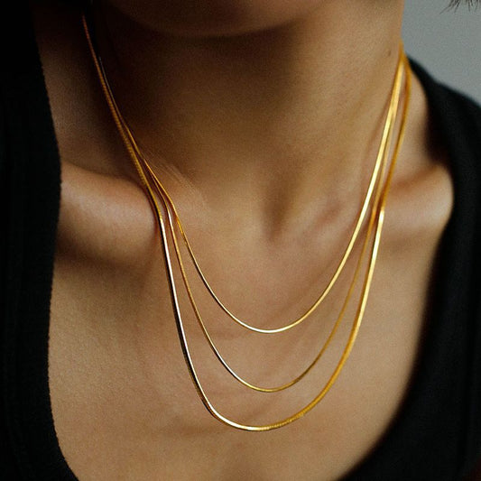 Collar Minimalista de Cadena de Serpiente de Acero Inoxidable en Capas para Hombres y Mujeres con Diseño en Forma de U y Acabado Bañado