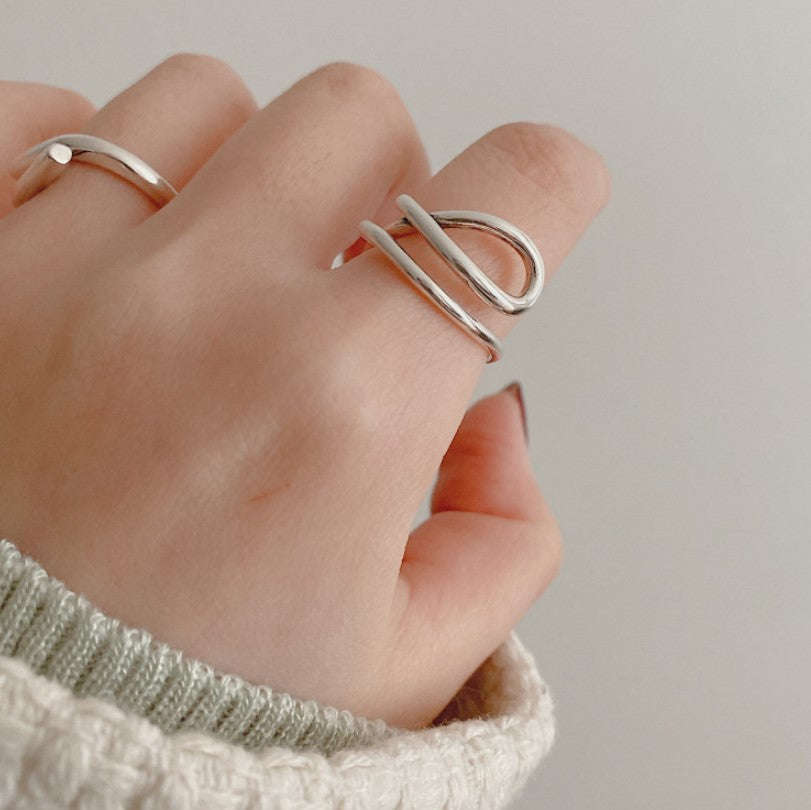 Minimalist 925 Sterling Silver Geometric Polished Curved Open Ring