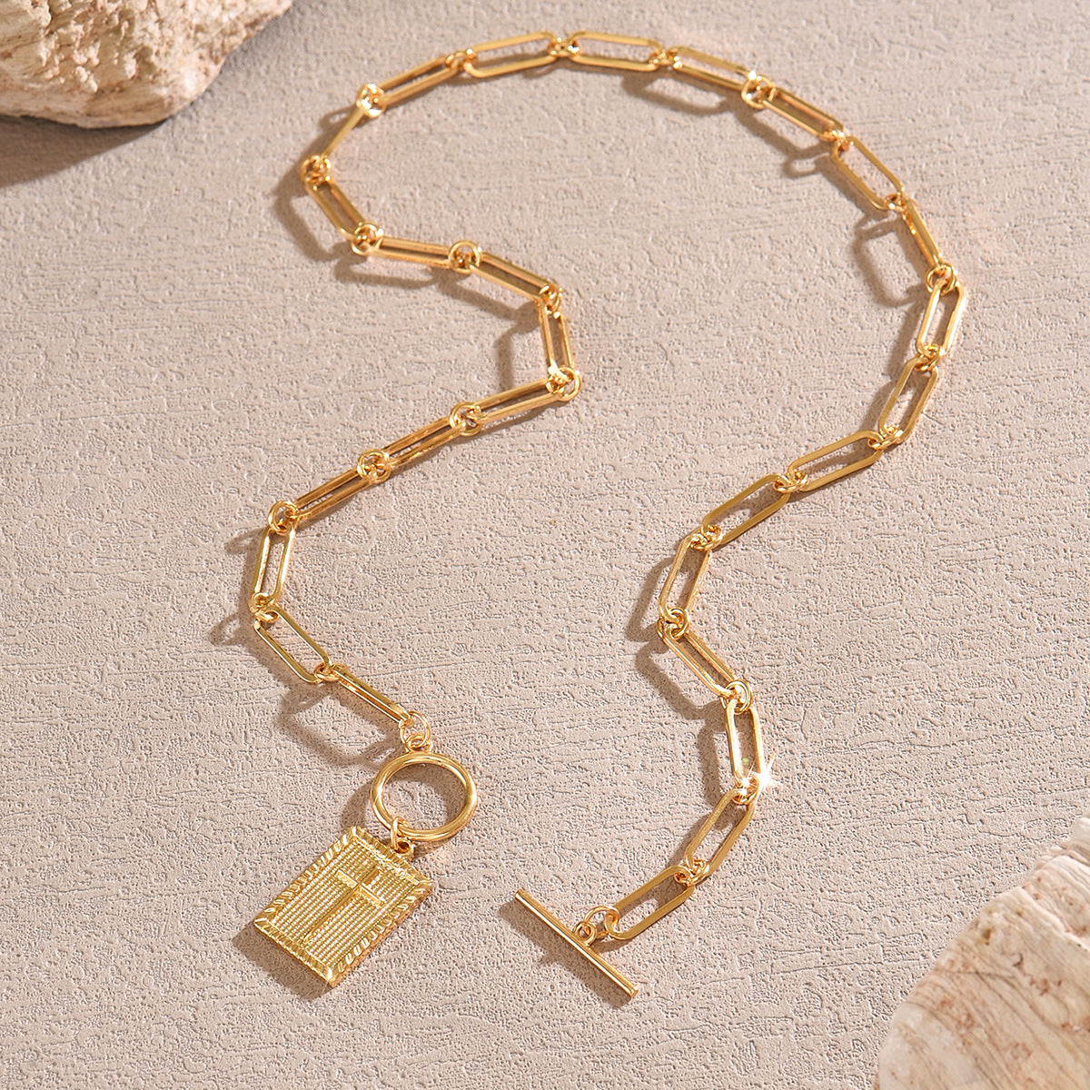 Gold Plated Square Cross Pendant Necklace for Women